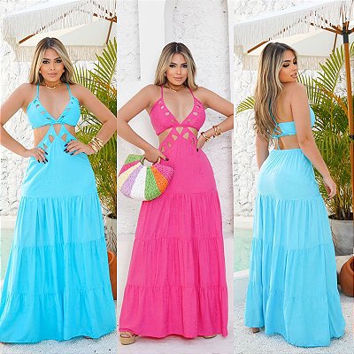 Vestido Longo Vazado de Alça