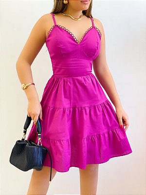 Vestido Curto de Alça Tricoline