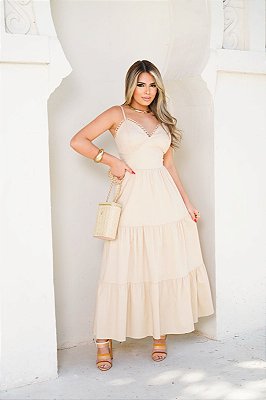 Vestido Longo de Alça Tricoline