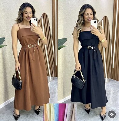Vestido Longo Alça C/ Cinto
