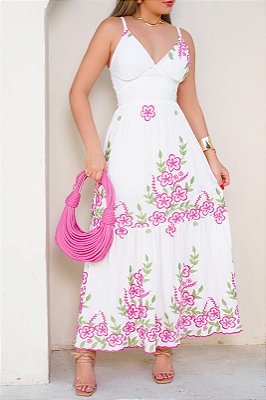 Vestido Longo Bodado De Alça