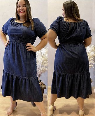 Vestido Longo Jeans Manga Curta