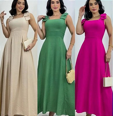 Vestido Longo Alça De Laço