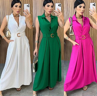 Vestido Longo Linho c/ Cinto