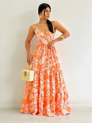 Vestido Longo Estampado De Alça