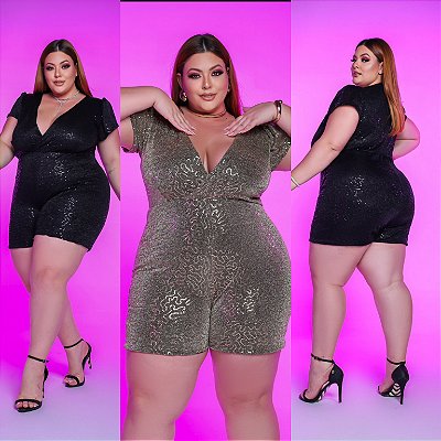 Macaquinho Curto Paetê Plus Size