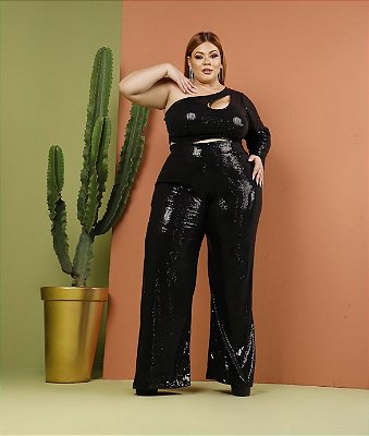 Calça Pantalona Paetê Plus Size