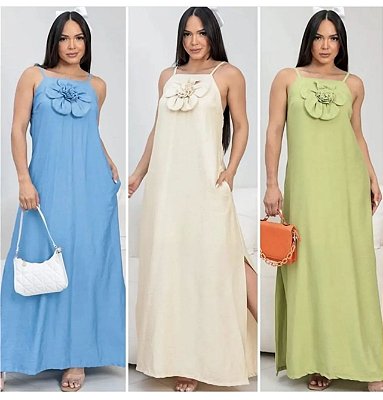 Vestido Longo Com Flor