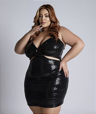 Vestido Paetê Com Argola Plus Size