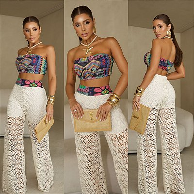 Conjunto De Calça Tricot Arrastão