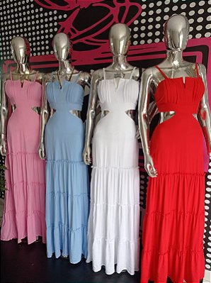 Vestido Longo Vazado Viscolinho