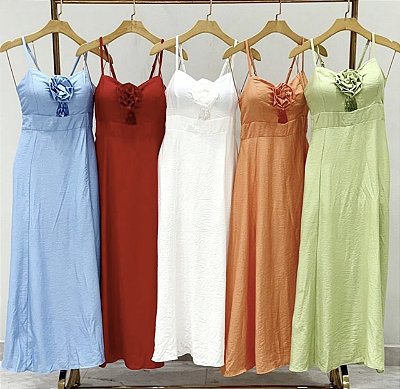 Vestido Longo De Alça Com Flor