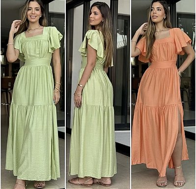 Vestido Longo De Manga Curta