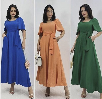 Vestido Longo De Manga Curta
