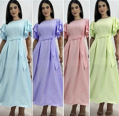 Vestido Longo De Manga Curta