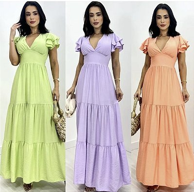 Vestido Longo De Manga Curta