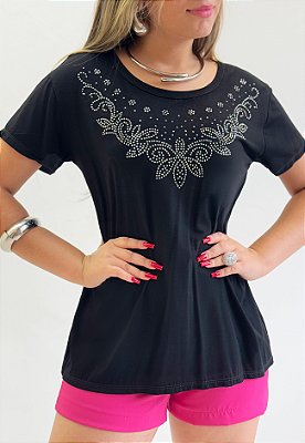 Blusa Manga Curta Com Bordado