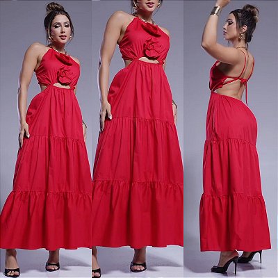 Vestido Longo Com Rosa