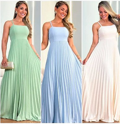 Vestido Longo De Alça Plissado