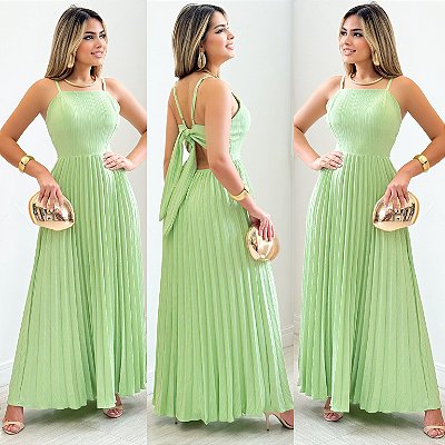 Vestido Longo De Alça Plissado