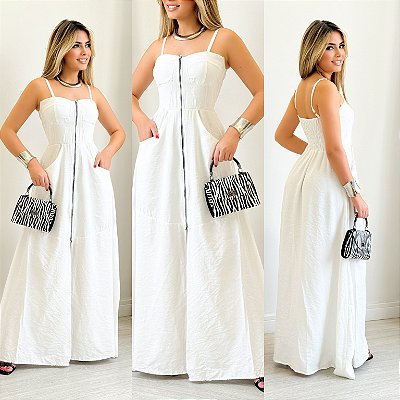 Vestido Longo De Alça Com Zíper