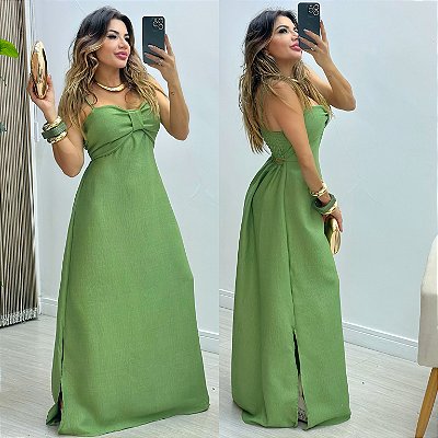 Vestido Longo Alça De Laço