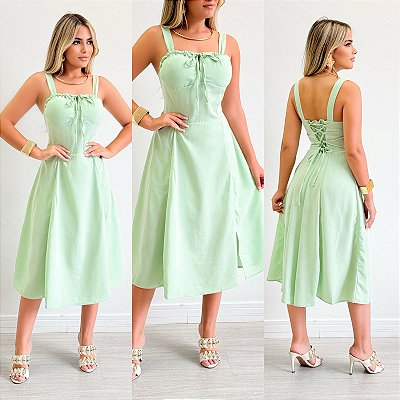 Vestido Midi De Alça Linho
