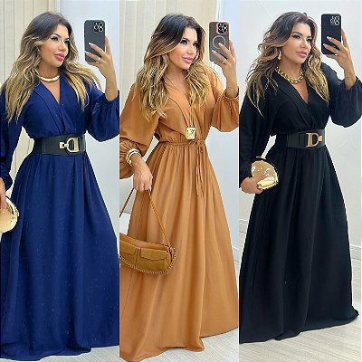 Vestido Longo De Manga Longa