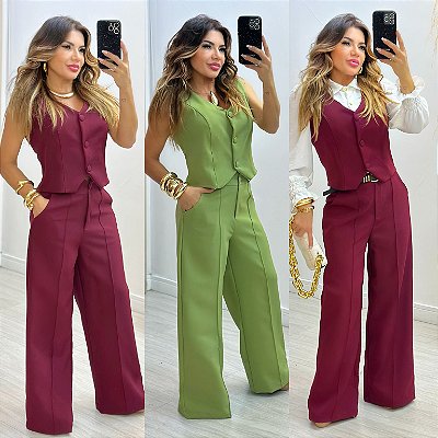 Conjunto De Calça & Colete Botão Forrado