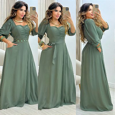 Vestido Longo De Manga 3/4