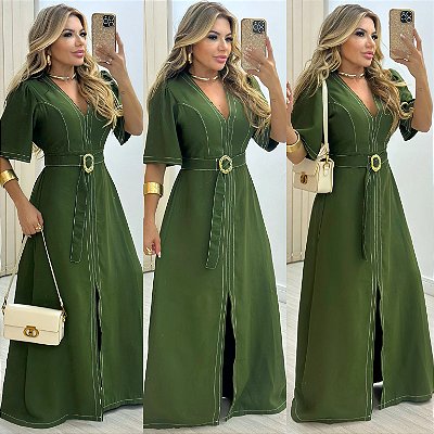 Vestido Longo De Manga Curta 3/4