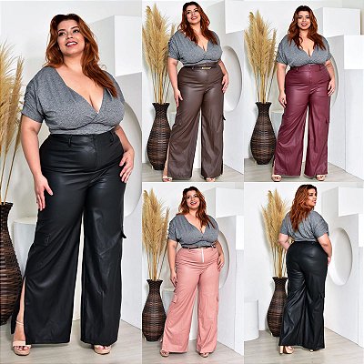 Calça Pantalona Couro Eco