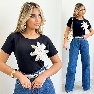 Blusa De Manga Curta Bordada