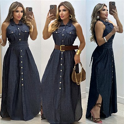 Vestido Longo Jeans C/ Botões