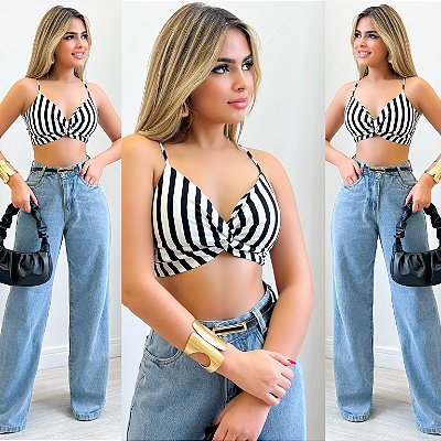 Cropped De Alça Listrado