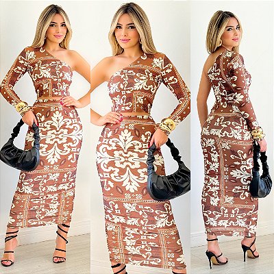 Conjunto De Cropped & Saia Longa Estampado