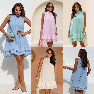 Vestido Curto De Gola