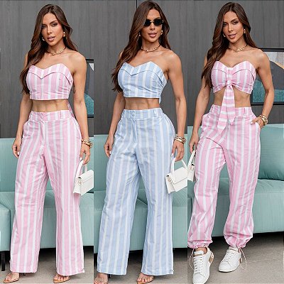 Conjunto De Calça & Cropped Listrado