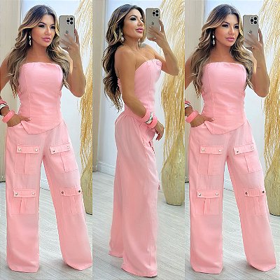 Conjunto De Calça & Cropped Tomara Que Caia