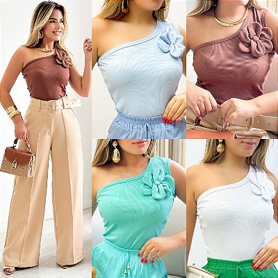 Blusa Ombro Único C/ Flor