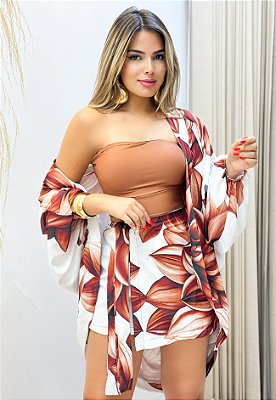 Conjunto De Kimono + Shorts Estampado