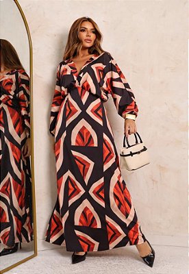 Vestido Manga Longa Estampado