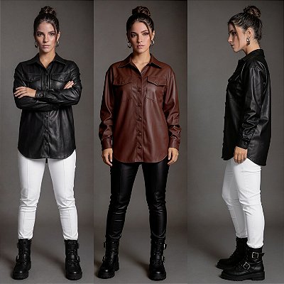 Camisa Manga Longa De Couro