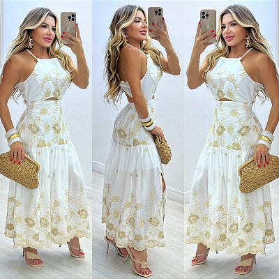 Vestido Midi Bordado 3D