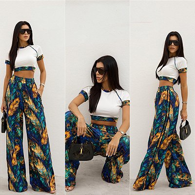 Conjunto De Cropped & Calça Estampada