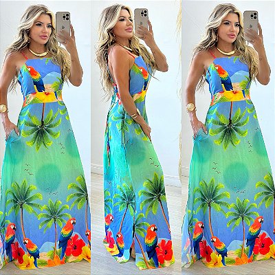 Vestido Longo De Alça Estampado