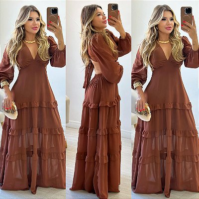 Vestido Longo De Manga Longa