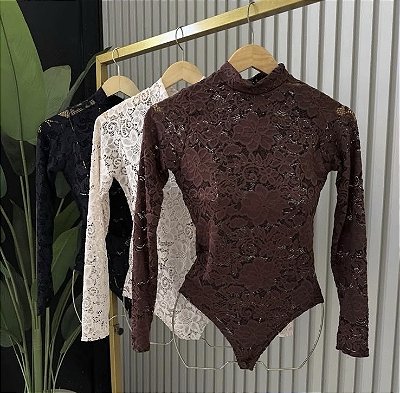 Body Renda De Manga Longa