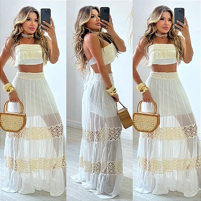 Conjunto De Saia & Cropped Tomara Que Caia