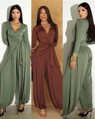 Macacão Longo De Manga Longa Transpassado